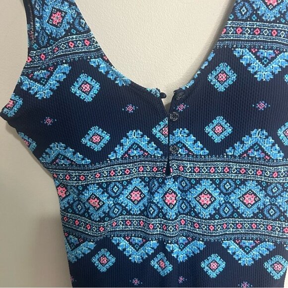 Aerie Navy Blue Patterned One-Piece Open Back Swimsuit Women’s Size Medium - Picture 3 of 8